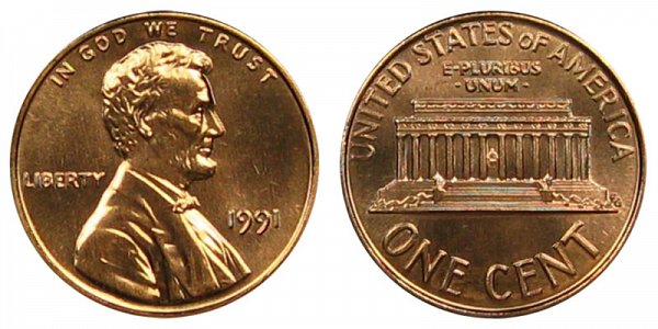 1991 Lincoln Memorial Cent Penny 