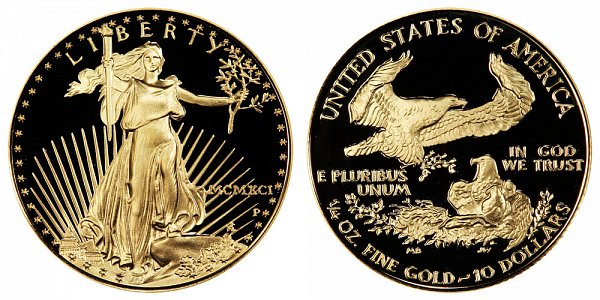 1991 P Proof Quarter Ounce American Gold Eagle - 1/4 oz Gold $10  - MCMXCI 