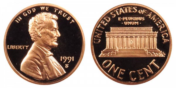 1991 S Lincoln Memorial Cent Penny Proof 