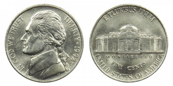 1992 D Jefferson Nickel 