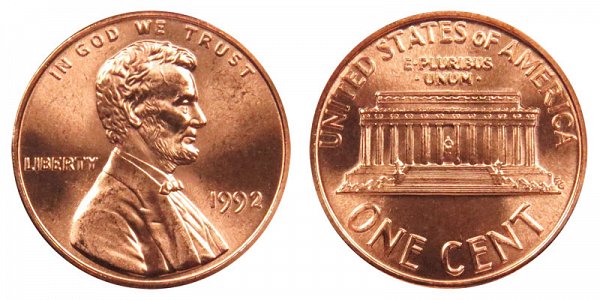 1992 Lincoln Memorial Cent Penny 