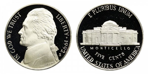 1992 S Jefferson Nickel Proof 