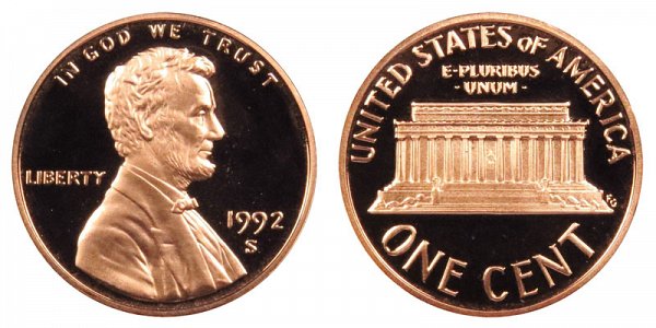 1992 S Lincoln Memorial Cent Penny Proof 