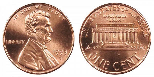 1993 D Lincoln Memorial Cent Penny 