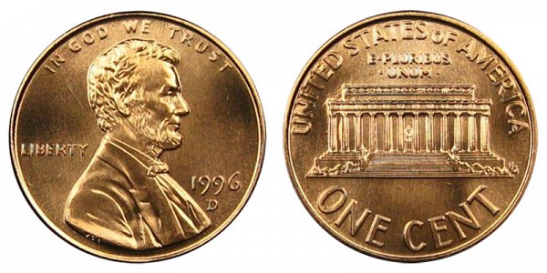 1996 D Lincoln Memorial Cent Penny 