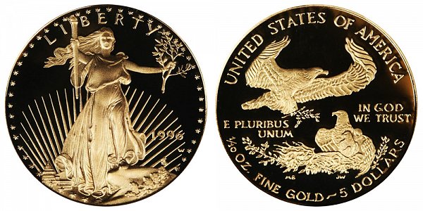 1996 W Proof Tenth Ounce American Gold Eagle - 1/10 oz Gold $5 