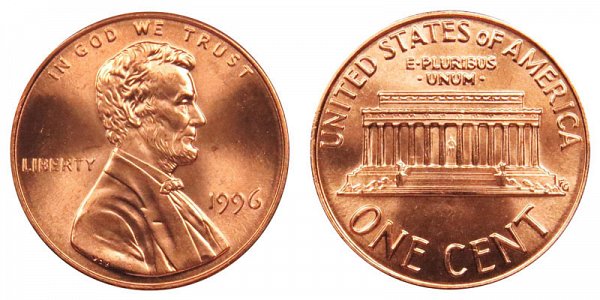 1996 Wide AM Lincoln Memorial Cent Penny 