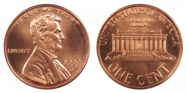 1997 D Lincoln Memorial Cent Penny 