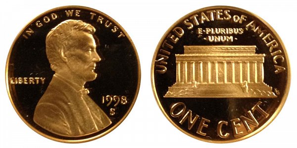 1998 S Close AM Lincoln Memorial Cent Penny Proof 