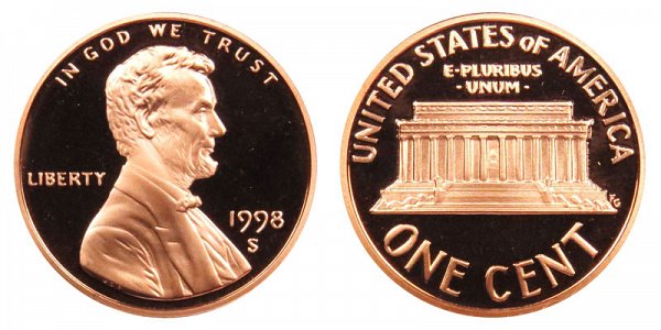 1998 S Lincoln Memorial Cent Penny Proof 