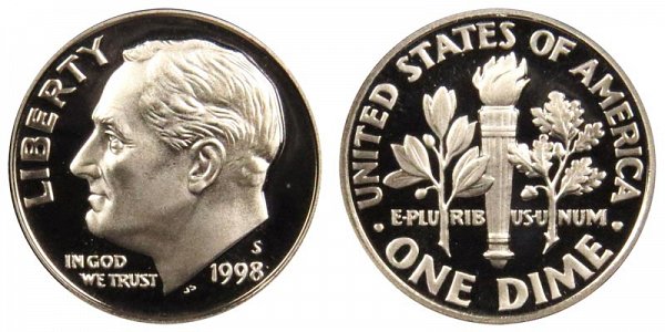 1998 S Roosevelt Dime Proof