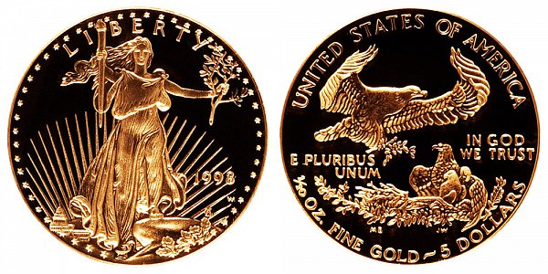 1998 W Proof Tenth Ounce American Gold Eagle - 1/10 oz Gold $5 