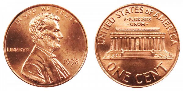 1998 Wide AM Lincoln Memorial Cent Penny 