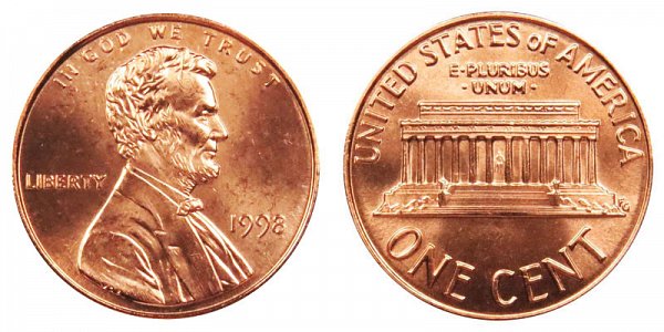 1998 Wide AM Lincoln Memorial Cent Penny