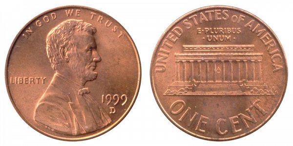 1999 D Lincoln Memorial Cent Penny 