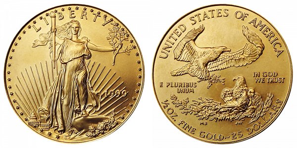 1999 Half Ounce American Gold Eagle - 1/2 oz Gold $25 