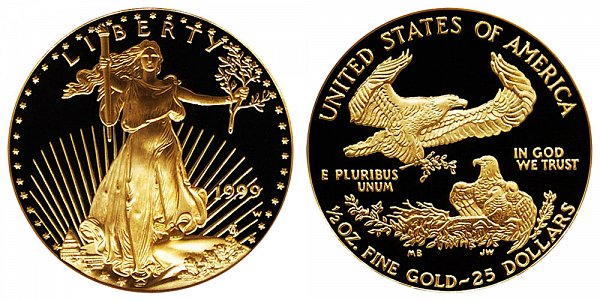 1999 W Proof Half Ounce American Gold Eagle - 1/2 oz Gold $25 