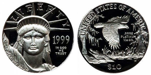 1999 W Proof Tenth Ounce American Platinum Eagle - 1/10 oz Platinum $10 