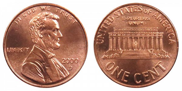2000 D Lincoln Memorial Cent Penny 