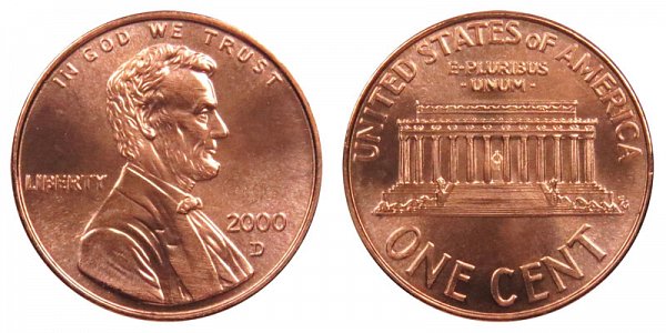 2000 D Lincoln Memorial Cent Penny