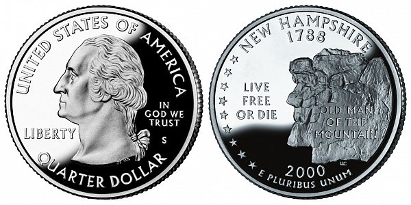 2000 S Silver Proof New Hampshire State Quarter 