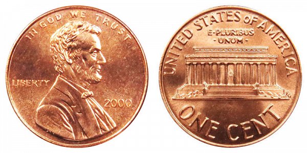 2000 Wide AM Lincoln Memorial Cent Penny 