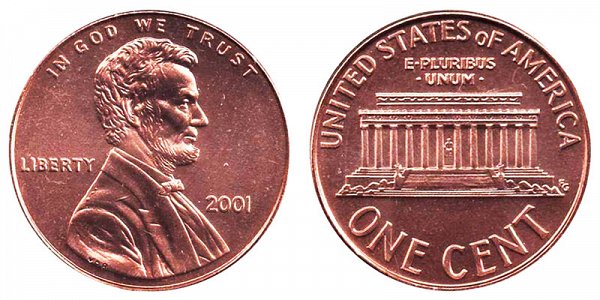 2001 Lincoln Memorial Cent Penny 