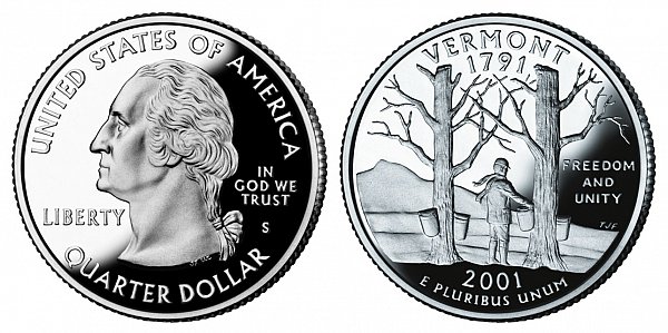2001 S Silver Proof Vermont State Quarter