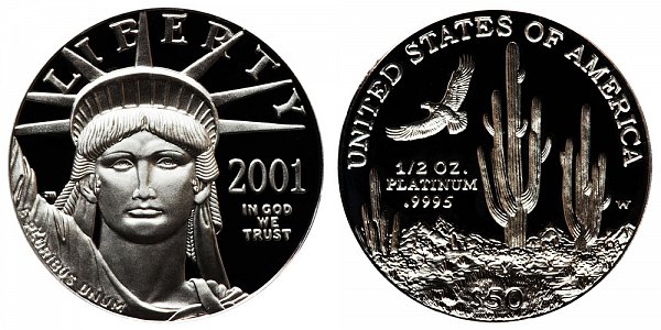 2001 W Proof Half Ounce American Platinum Eagle - 1/2 oz Platinum $50 