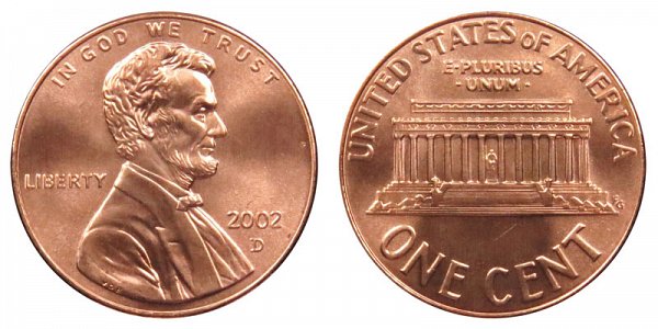 2002 D Lincoln Memorial Cent Penny 