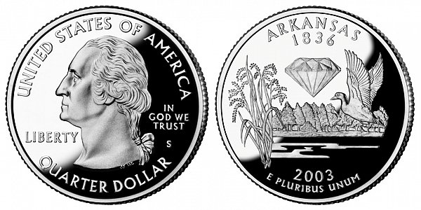 2003 S Silver Proof Arkansas State Quarter 