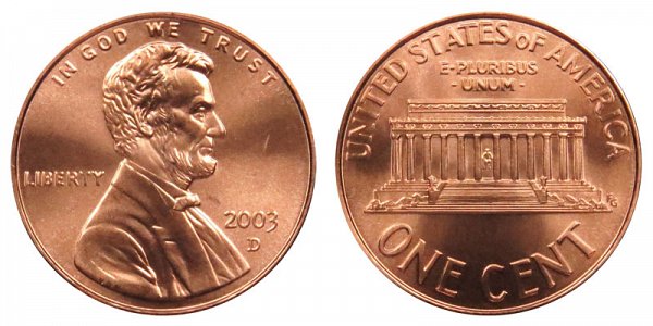 2003 D Lincoln Memorial Cent Penny 