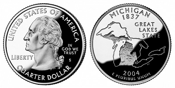 2004 S Silver Proof Michigan State Quarter 