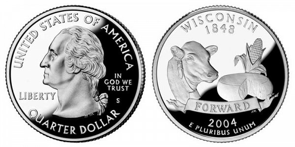 2004 S Silver Proof Wisconsin State Quarter 