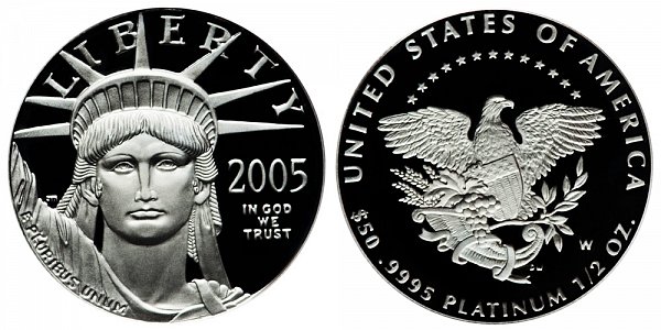 2005 W Proof Half Ounce American Platinum Eagle - 1/2 oz Platinum $50 