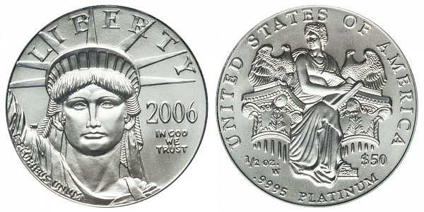 2006 W Burnished Uncirculated Half Ounce American Platinum Eagle - 1/2 oz Platinum $50 