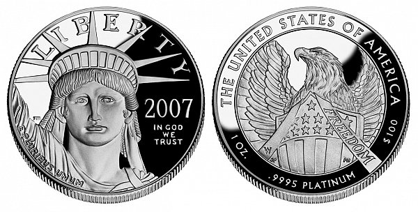 2007 W Proof Frosted FREEDOM One Ounce American Platinum Eagle - 1 oz Platinum $100