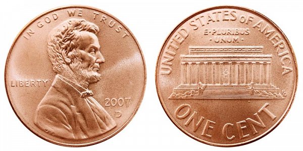 2007 D Lincoln Memorial Cent Penny 