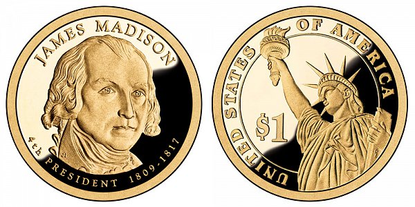 2007 S Proof James Madison Presidential Dollar Coin 