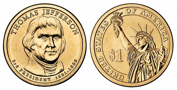 2007 D Thomas Jefferson Presidential Dollar Coin 