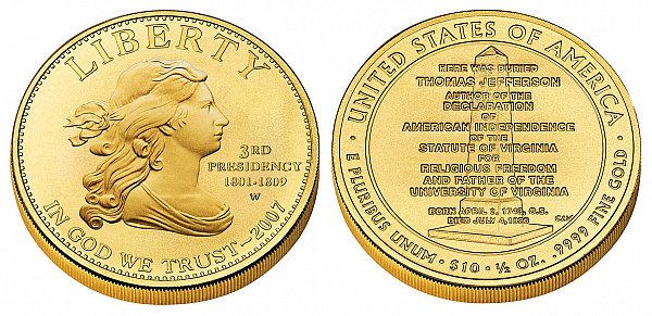 2007 Thomas Jeffersons Liberty First Spouse Gold Coin 