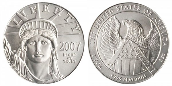 2007 W Burnished Uncirculated Half Ounce American Platinum Eagle - 1/2 oz Platinum $50 