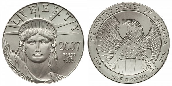 2007 W Burnished Uncirculated One Ounce American Platinum Eagle - 1 oz Platinum $100 
