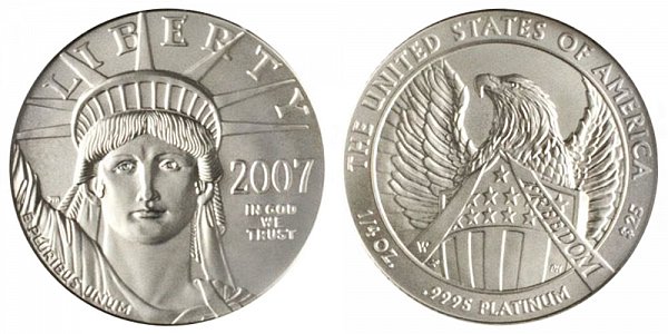 2007 W Burnished Uncirculated Quarter Ounce American Platinum Eagle - 1/4 oz Platinum $25 