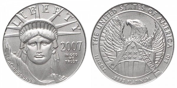 2007 W Burnished Uncirculated Tenth Ounce American Platinum Eagle - 1/10 oz Platinum $10 
