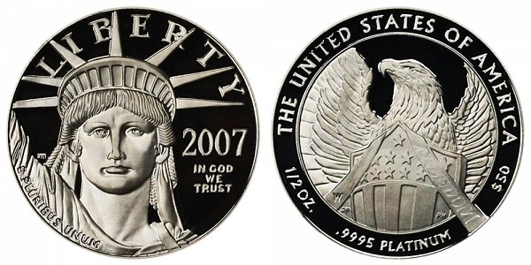 2007 W Proof Frosted FREEDOM Half Ounce American Platinum Eagle - 1/2 oz Platinum $50 