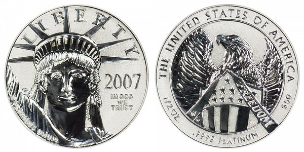 2007 W Reverse Proof Half Ounce American Platinum Eagle - 1/2 oz Platinum $50