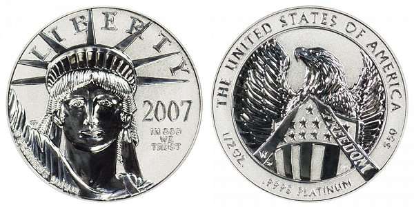 2007 W Reverse Proof Half Ounce American Platinum Eagle - 1/2 oz Platinum $50 