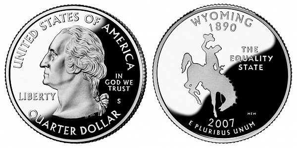 2007 S Silver Proof Wyoming State Quarter 