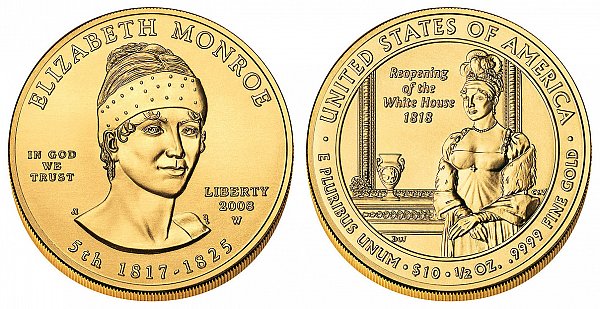 2008 Elizabeth Monroe First Spouse Gold Coin